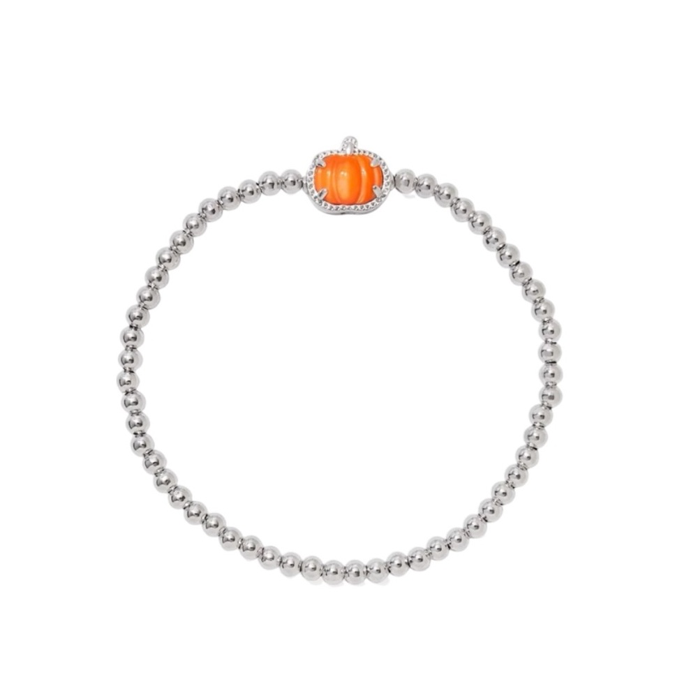 Kendra Scott Pumpkin Silver Stretch Bracelet in Orange Mother-of-Pearl.